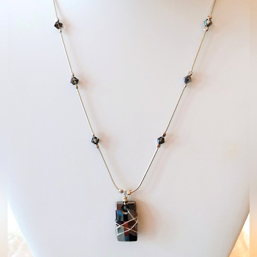 Vintage Solid .925 Sterling Silver Chain & Faceted Crystal Artisan Necklace